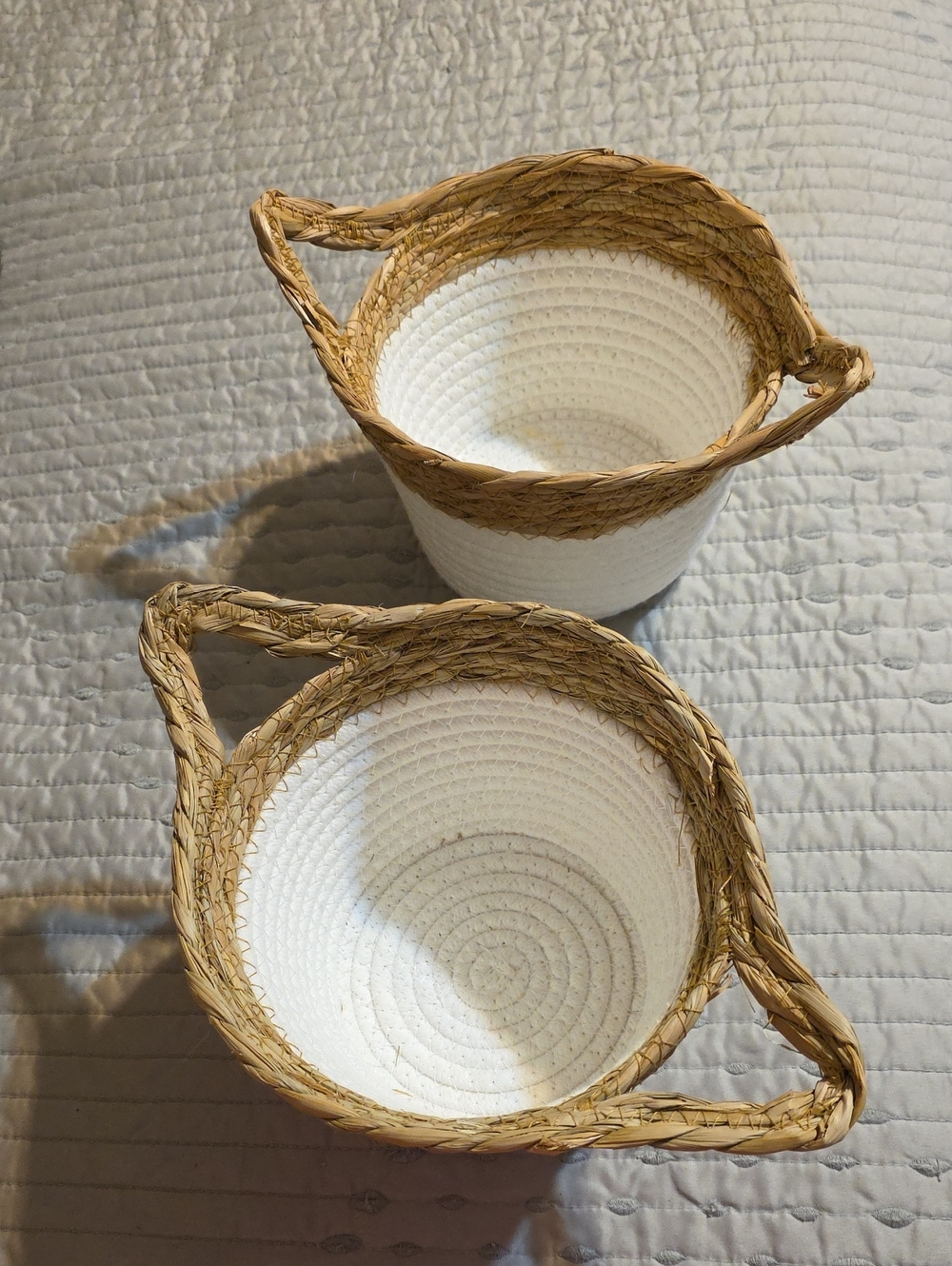 Handwoven White and Natural Seagrass Storage Baskets - Set of 2